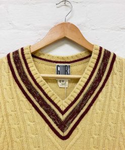 Our GR816 Gilles Rosier 1990s cream cable knit wool contrast trim v-neck  jumper - 50 Other offers high-end products with affordable prices